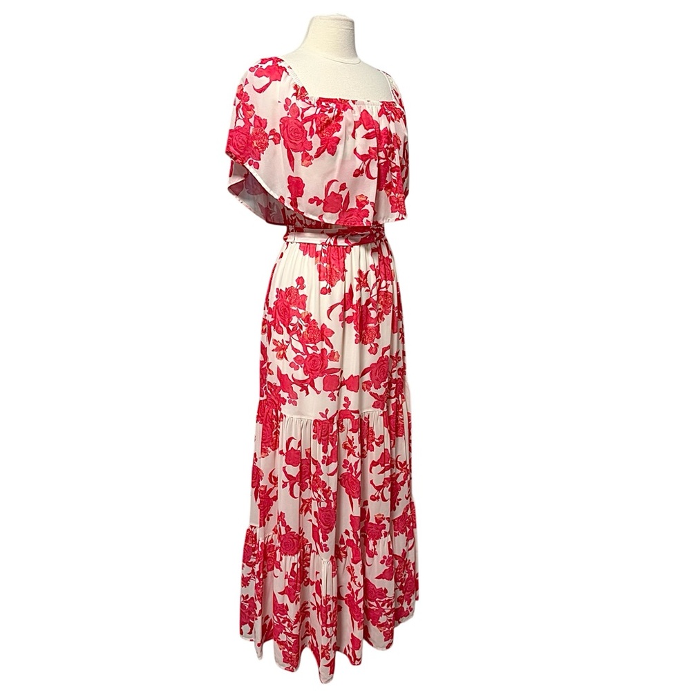 Pink Lily Drapey Floral Square Neck Layered Maxi Dress Size XS